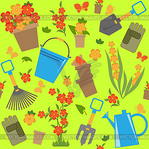 Цветущие цветы и садовые инструменты - изображение в векторе / векторный клипарт