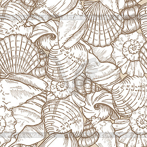 Sea shells seamless - vector image