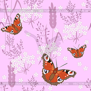 Butterflies and meadow grass - vector clipart