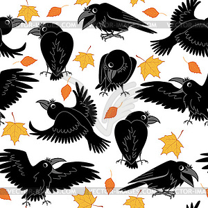 Ravens and autumn leaves - vector clipart