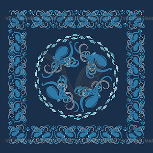 Background with ornament of octopus and fish - vector clip art