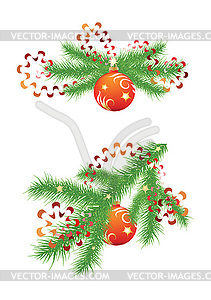 Fir branch and red Christmas balls - vector clipart