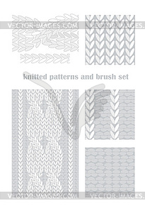 Seamless knitted patterns and brush set - white & black vector clipart