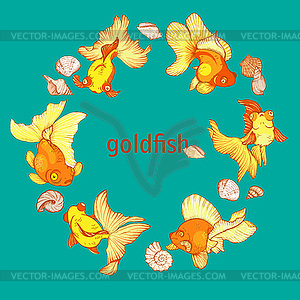 Frame with fish and shells - vector image