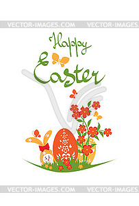 Easter background with rabbit and eggs - vector image