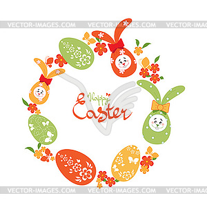 Easter background with wreath of Easter eggs, - vector clipart