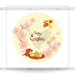 Easter background with birds in nest - vector clip art