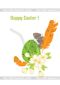Egg, feathers and spring blossoming branches - vector clipart