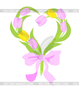 Pink and yellow tulips - vector clipart