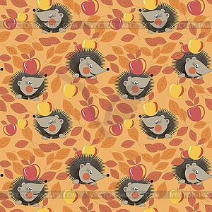 Hedgehogs and apples seamless children`s pattern - vector image