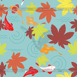 Autumn Japanese pond seamless - vector clipart