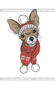 Dog in hat and scarf - vector clipart