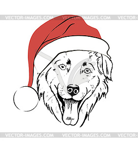 Dog in Santa hat - vector clipart