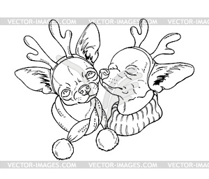Two cute dogs in Christmas costumes - vector EPS clipart