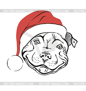 Собака в шляпе Санта - векторный клипарт