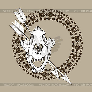 Tiger skull arrows and geometric ornament - vector clip art