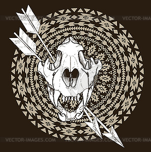 Tiger skull arrows and geometric ornament - vector image