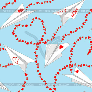 Hearts and paper airplanes seamless - vector clip art