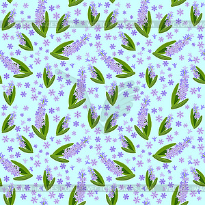 Blooming hyacinths on light blue background seamless - vector clipart / vector image