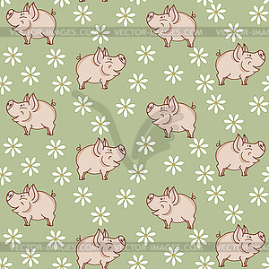 Pig in meadow seamless - vector EPS clipart