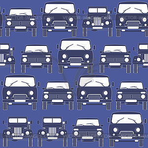 Old Russian cars off-road front view seamless - vector image