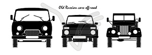 Old Russian cars off-road front view - vector clipart