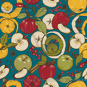 Apples, spices and berries seamless pattern - vector clip art