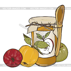 Whole apples, cut into halves and slices set - vector image