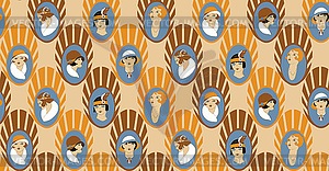 Retro girl portraits seamless pattern - vector clipart