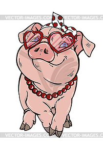 Pig in sunglasses and beads - vector clipart