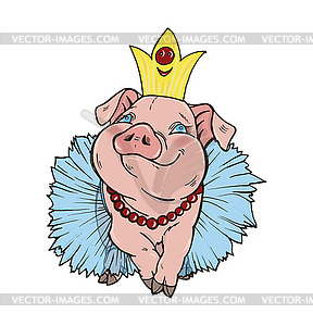 Schwein Prinzessin Im Blauen Kleid Und Krone Royalty Free Vektor Clipart