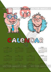 Calendar featuring pigs dressed in costumes - vector clipart