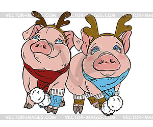 Свиньи в новогодних костюмах - графика в векторном формате
