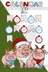 Calendar with pigs in Christmas costumes - vector clipart