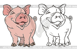 Cute pig in color and black and white - vector image