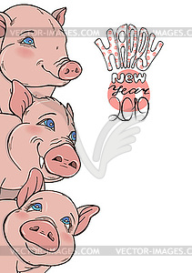 Background with funny pigs and wish for happy new - vector clip art