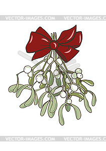 Mistletoe bouquet with red bow - vector image