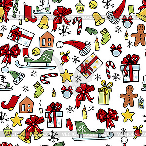 Christmas toys, sleigh, skates, hats and mittens, - vector clipart