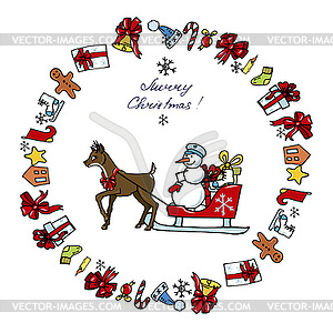 Deer and snowman driven gifts - vector clip art