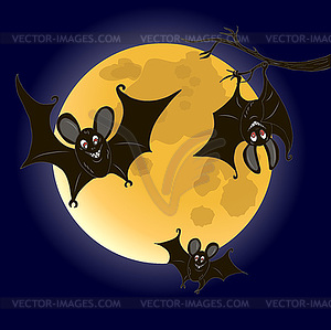 Bats on full moon background - vector image