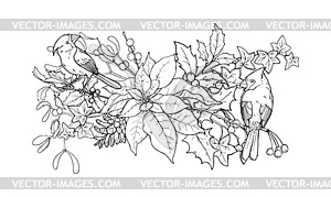 Northern cardinal and Holly branches - vector clip art