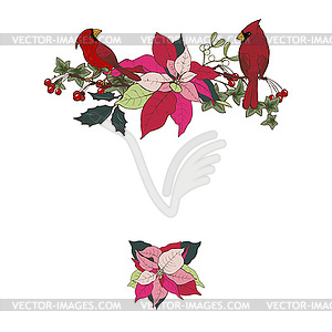 Баннеры с традиционными рождественскими растениями и птицами - векторный эскиз
