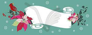 Баннеры с традиционными рождественскими растениями и птицами - рисунок в векторном формате