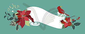 Баннеры с традиционными рождественскими растениями и птицами - векторный клипарт Royalty-Free