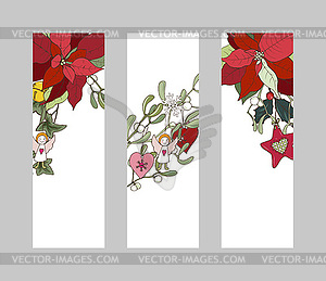Баннеры с традиционными рождественскими растениями - изображение в формате EPS
