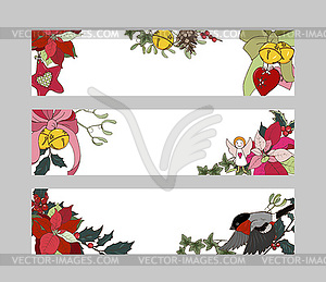 Banners with traditional Christmas plants - vector clip art