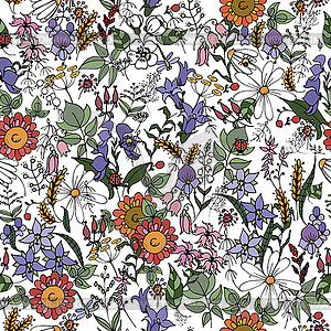 Summer wildflowers, seamless - vector image