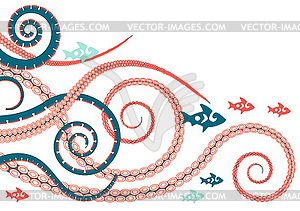 Tentacles of an octopus and fishes - vector clip art