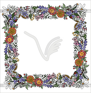 Square frame of summer field flowers - vector image