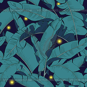 Fireflies among night foliage seamless - vector clipart